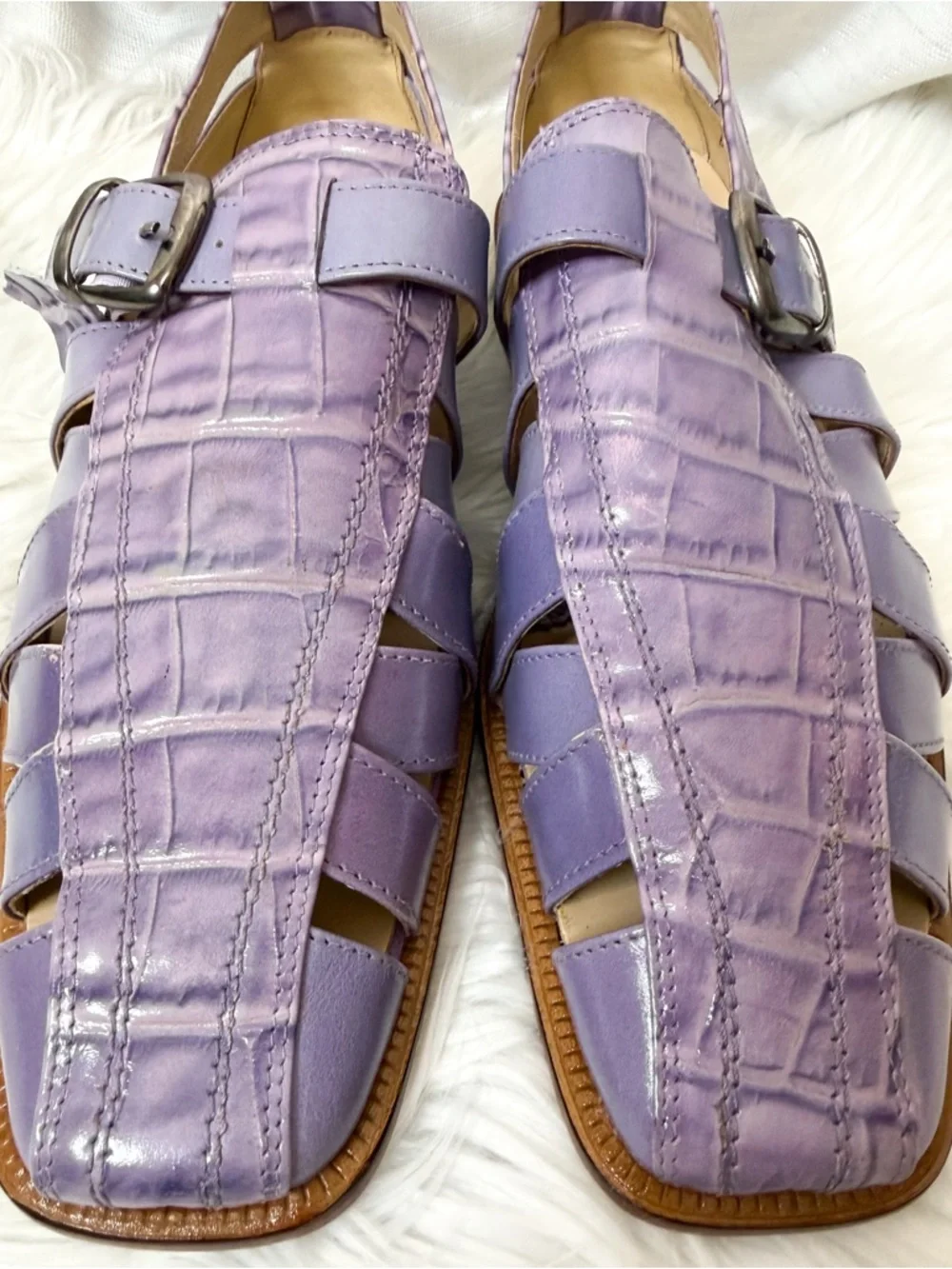 Giorgio Brutini Purple Leather Croc Fisherman Sandals Men’s 10 - Picture 2 of 8